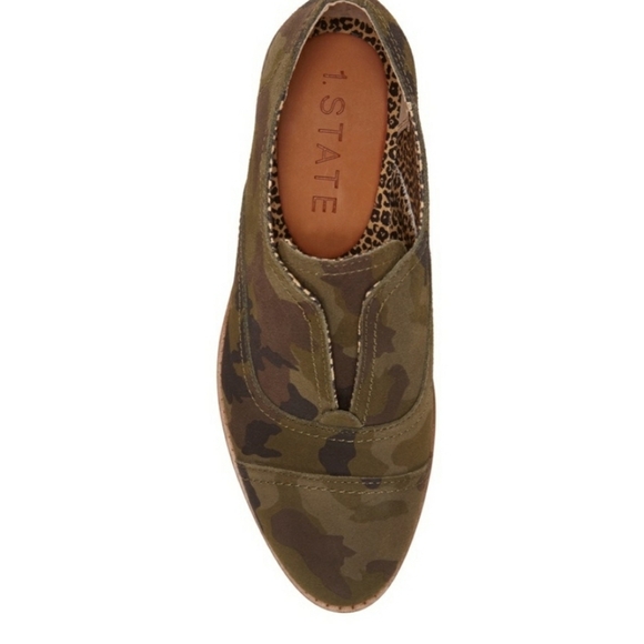 *NEW 1.STATE SUEDE CAMO PRINT SLIP ON LOAFERS FLATS OXFORDS SIZE 5.5 GREEN BROWN - Picture 5 of 10
